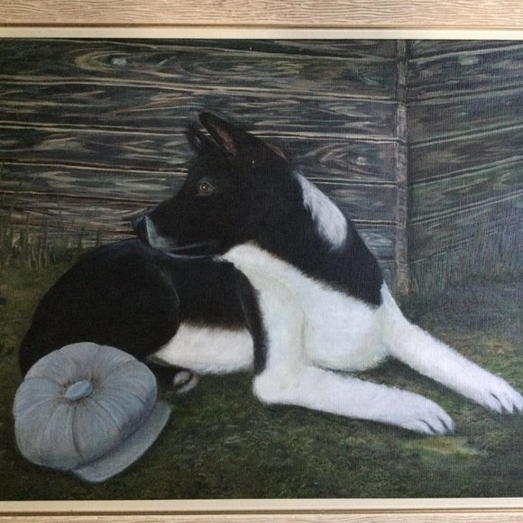 Original art oil painting on canvas board dog portrait black and white dog - Picture 3 of 4